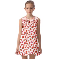 Watercolor Strawberry Kids  Pilgrim Collar Ruffle Hem Dress by SychEva