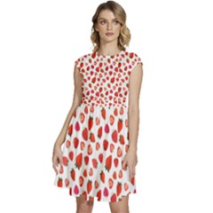 Watercolor Strawberry Cap Sleeve High Waist Dress by SychEva