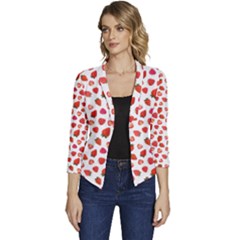 Watercolor Strawberry Women s Casual 3/4 Sleeve Spring Jacket