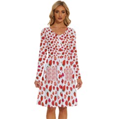 Watercolor Strawberry Long Sleeve Dress With Pocket