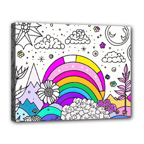 Rainbow Fun Cute Minimal Doodle Drawing 3 Canvas 14  X 11  (stretched)