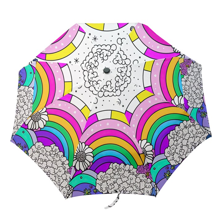 Rainbow Fun Cute Minimal Doodle Drawing 3 Folding Umbrellas