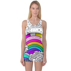 Rainbow Fun Cute Minimal Doodle Drawing 3 One Piece Boyleg Swimsuit