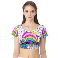 Rainbow Fun Cute Minimal Doodle Drawing 3 Short Sleeve Crop Top