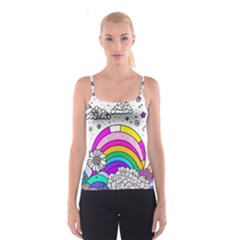 Rainbow Fun Cute Minimal Doodle Drawing 3 Spaghetti Strap Top by Jancukart