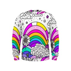 Rainbow Fun Cute Minimal Doodle Drawing 3 Kids  Sweatshirt