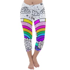 Rainbow Fun Cute Minimal Doodle Drawing 3 Capri Winter Leggings 