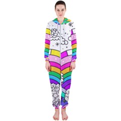 Rainbow Fun Cute Minimal Doodle Drawing 3 Hooded Jumpsuit (ladies) by Jancukart