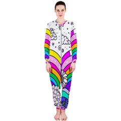 Rainbow Fun Cute Minimal Doodle Drawing 3 Onepiece Jumpsuit (ladies) by Jancukart