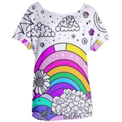 Rainbow Fun Cute Minimal Doodle Drawing 3 Women s Oversized Tee