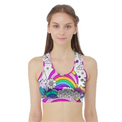 Rainbow Fun Cute Minimal Doodle Drawing 3 Sports Bra With Border