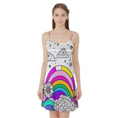 Rainbow Fun Cute Minimal Doodle Drawing 3 Satin Night Slip