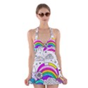 Rainbow Fun Cute Minimal Doodle Drawing 3 Halter Dress Swimsuit  View1