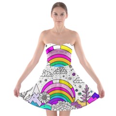 Rainbow Fun Cute Minimal Doodle Drawing 3 Strapless Bra Top Dress by Jancukart