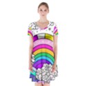 Rainbow Fun Cute Minimal Doodle Drawing 3 Short Sleeve V-neck Flare Dress View1