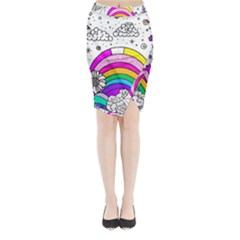 Rainbow Fun Cute Minimal Doodle Drawing 3 Midi Wrap Pencil Skirt