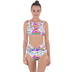 Rainbow Fun Cute Minimal Doodle Drawing 3 Bandaged Up Bikini Set 