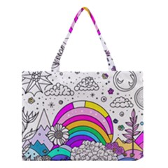 Rainbow Fun Cute Minimal Doodle Drawing 3 Medium Tote Bag