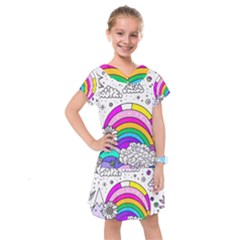 Rainbow Fun Cute Minimal Doodle Drawing 3 Kids  Drop Waist Dress