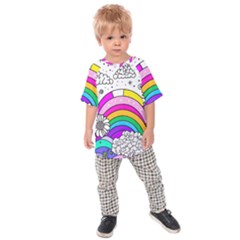 Rainbow Fun Cute Minimal Doodle Drawing 3 Kids  Raglan Tee