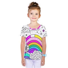 Rainbow Fun Cute Minimal Doodle Drawing 3 Kids  One Piece Tee