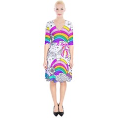 Rainbow Fun Cute Minimal Doodle Drawing 3 Wrap Up Cocktail Dress