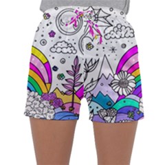 Rainbow Fun Cute Minimal Doodle Drawing 3 Sleepwear Shorts