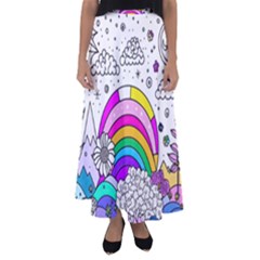 Rainbow Fun Cute Minimal Doodle Drawing 3 Flared Maxi Skirt by Jancukart