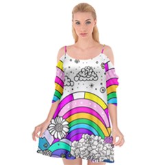 Rainbow Fun Cute Minimal Doodle Drawing 3 Cutout Spaghetti Strap Chiffon Dress by Jancukart