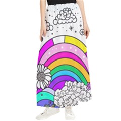 Rainbow Fun Cute Minimal Doodle Drawing 3 Maxi Chiffon Skirt