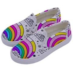 Rainbow Fun Cute Minimal Doodle Drawing 3 Kids  Canvas Slip Ons