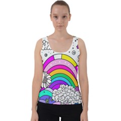 Rainbow Fun Cute Minimal Doodle Drawing 3 Velvet Tank Top by Jancukart