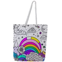 Rainbow Fun Cute Minimal Doodle Drawing 3 Full Print Rope Handle Tote (large)