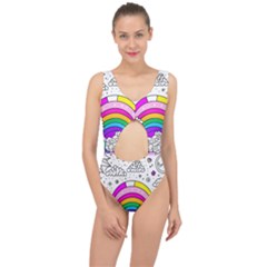 Rainbow Fun Cute Minimal Doodle Drawing 3 Center Cut Out Swimsuit