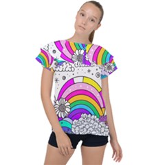 Rainbow Fun Cute Minimal Doodle Drawing 3 Ruffle Collar Chiffon Blouse