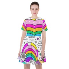 Rainbow Fun Cute Minimal Doodle Drawing 3 Sailor Dress by Jancukart