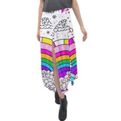 Rainbow Fun Cute Minimal Doodle Drawing 3 Velour Split Maxi Skirt