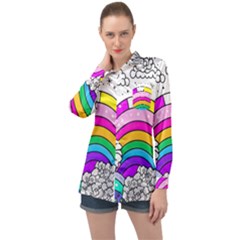 Rainbow Fun Cute Minimal Doodle Drawing 3 Long Sleeve Satin Shirt