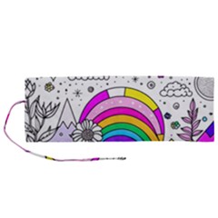 Rainbow Fun Cute Minimal Doodle Drawing 3 Roll Up Canvas Pencil Holder (m) by Jancukart