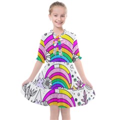 Rainbow Fun Cute Minimal Doodle Drawing 3 Kids  All Frills Chiffon Dress