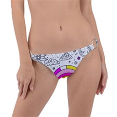 Rainbow Fun Cute Minimal Doodle Drawing 3 Ring Detail Bikini Bottoms