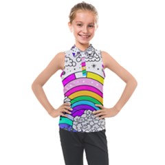 Rainbow Fun Cute Minimal Doodle Drawing 3 Kids  Sleeveless Polo Tee