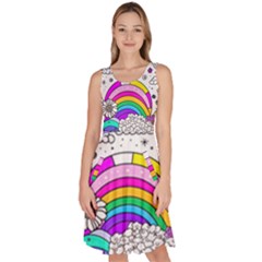 Rainbow Fun Cute Minimal Doodle Drawing 3 Knee Length Skater Dress With Pockets by Jancukart