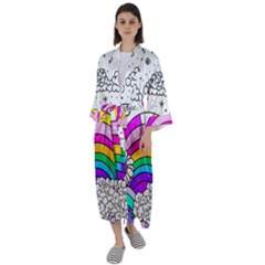 Rainbow Fun Cute Minimal Doodle Drawing 3 Maxi Satin Kimono