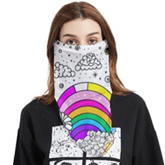 Rainbow Fun Cute Minimal Doodle Drawing 3 Face Covering Bandana (triangle) by Jancukart