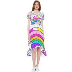 Rainbow Fun Cute Minimal Doodle Drawing 3 High Low Boho Dress by Jancukart