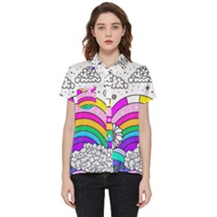 Rainbow Fun Cute Minimal Doodle Drawing 3 Short Sleeve Pocket Shirt by Jancukart