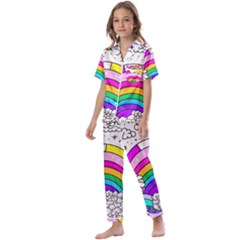 Rainbow Fun Cute Minimal Doodle Drawing 3 Kids  Satin Short Sleeve Pajamas Set by Jancukart