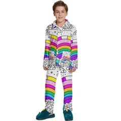 Rainbow Fun Cute Minimal Doodle Drawing 3 Kids  Long Sleeve Velvet Pajamas Set by Jancukart