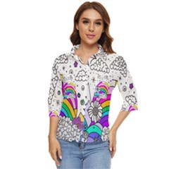 Rainbow Fun Cute Minimal Doodle Drawing 3 Women s Quarter Sleeve Pocket Shirt